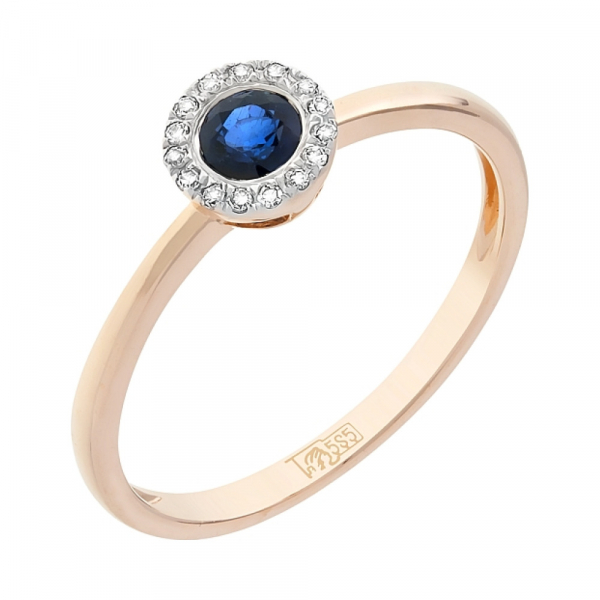Золотое кольцо с бриллиантами и сапфиром № 112843