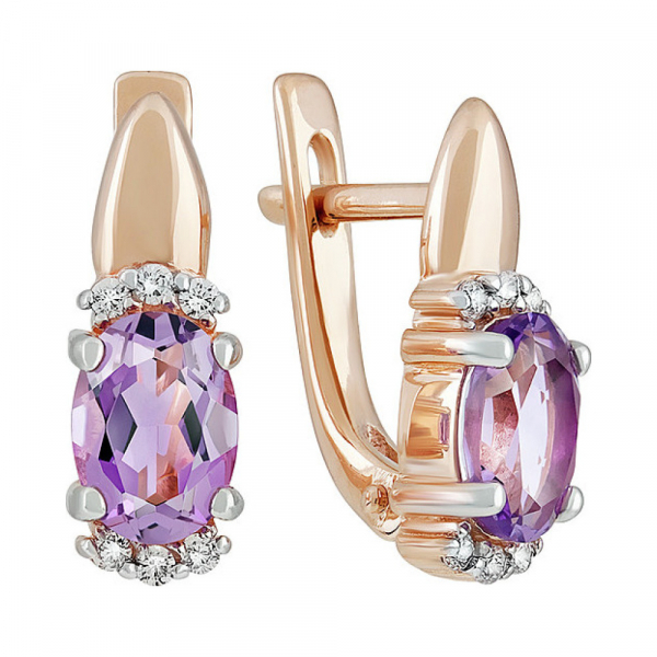 Золотые серьги с аметистом и фианитом № 137838