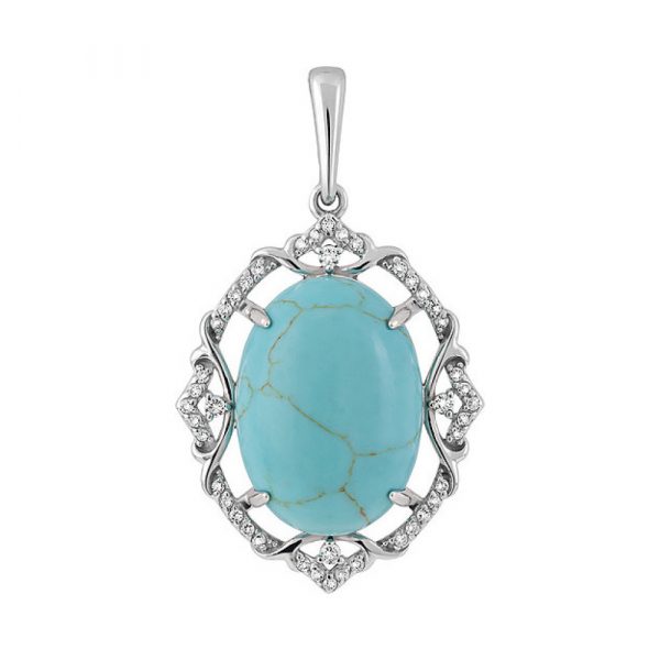 Серебряная подвеска с бирюзой и фианитом № 128088