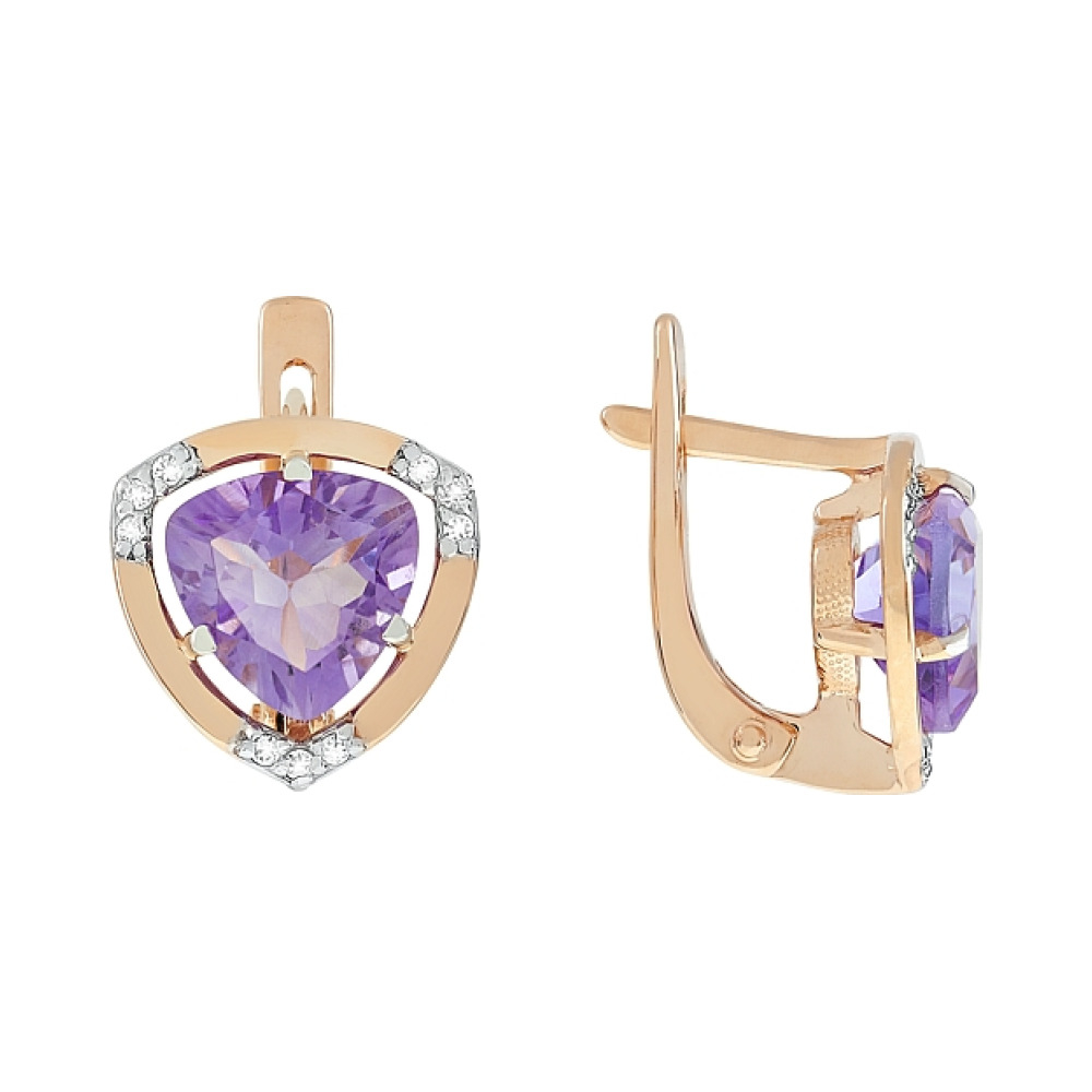 Золотые серьги с аметистом и фианитом № 78297