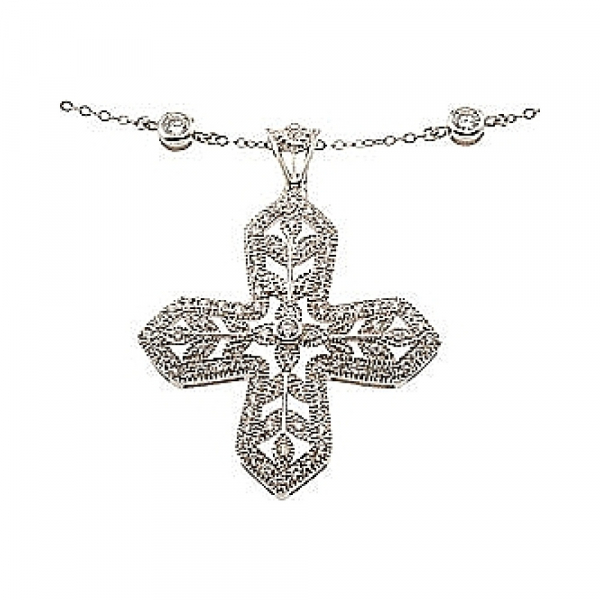 Серебряное колье с имитац.жемчуга и фианитом № 34095