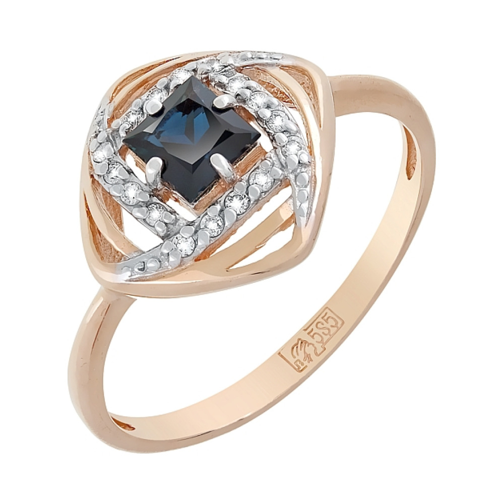 Золотое кольцо с бриллиантом и сапфиром № 119207