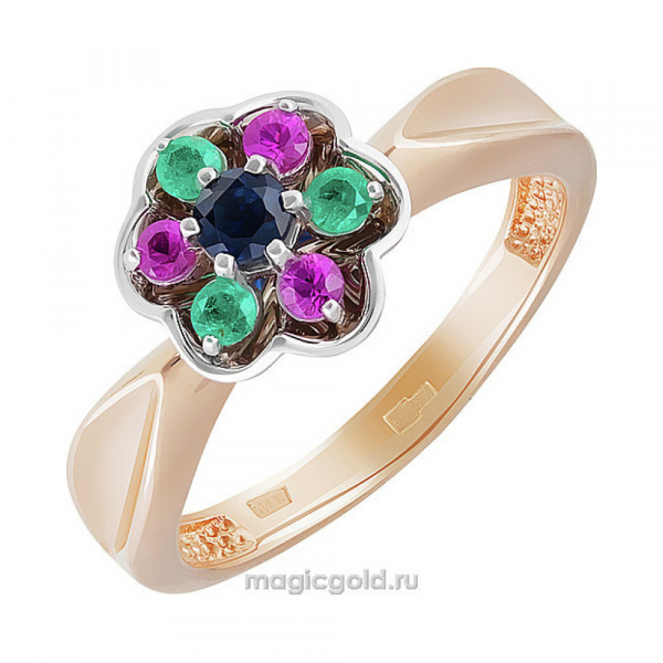 Золотое кольцо с драгоценными вставками  № 156448