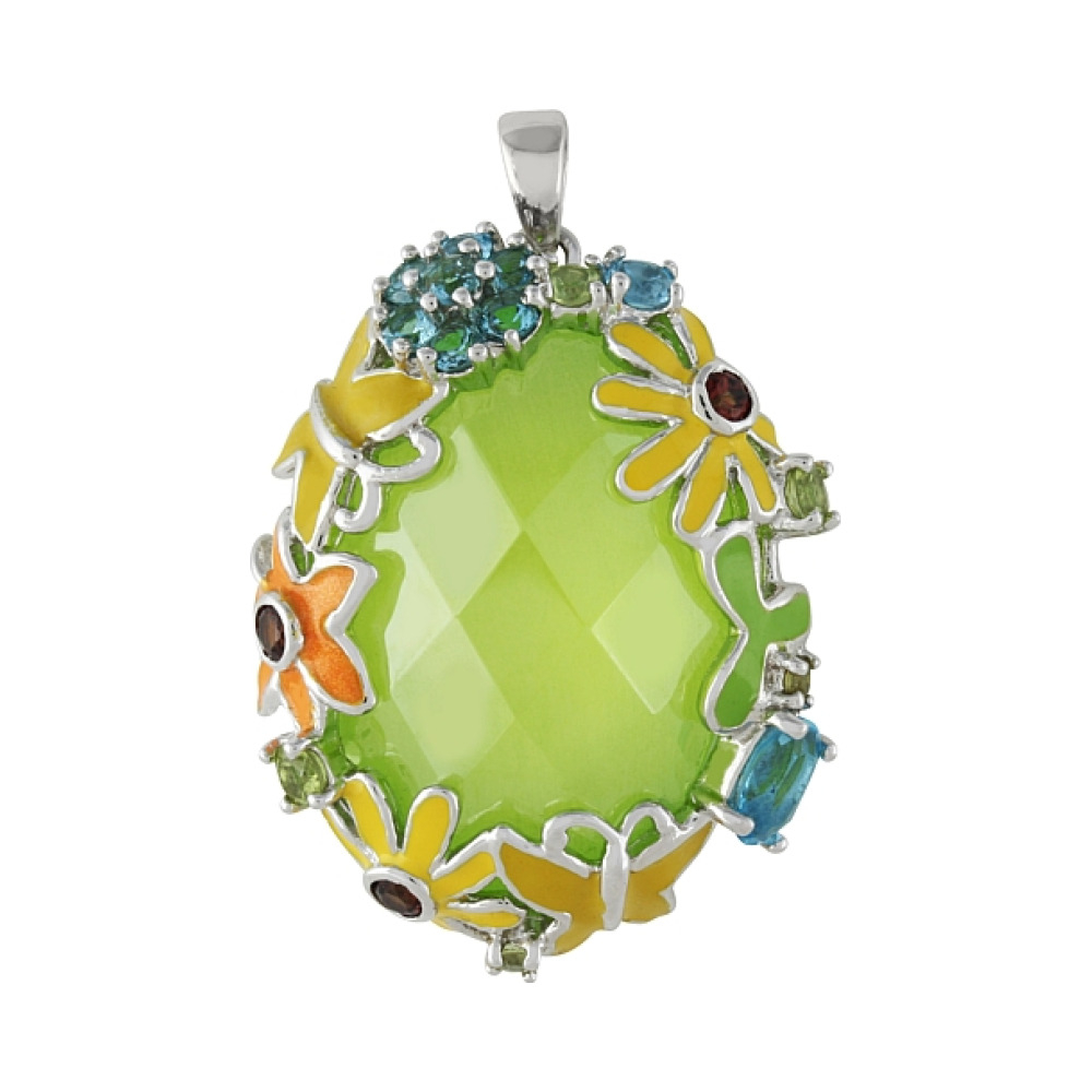 Серебряная подвеска с топазом,гранатом, хризолитом фианитом и эмалью № 99852