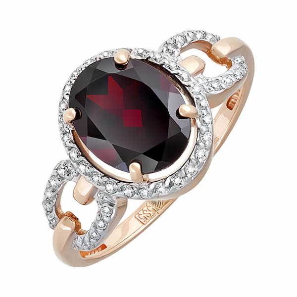 Золотое кольцо с гранатом и фианитом № 126553