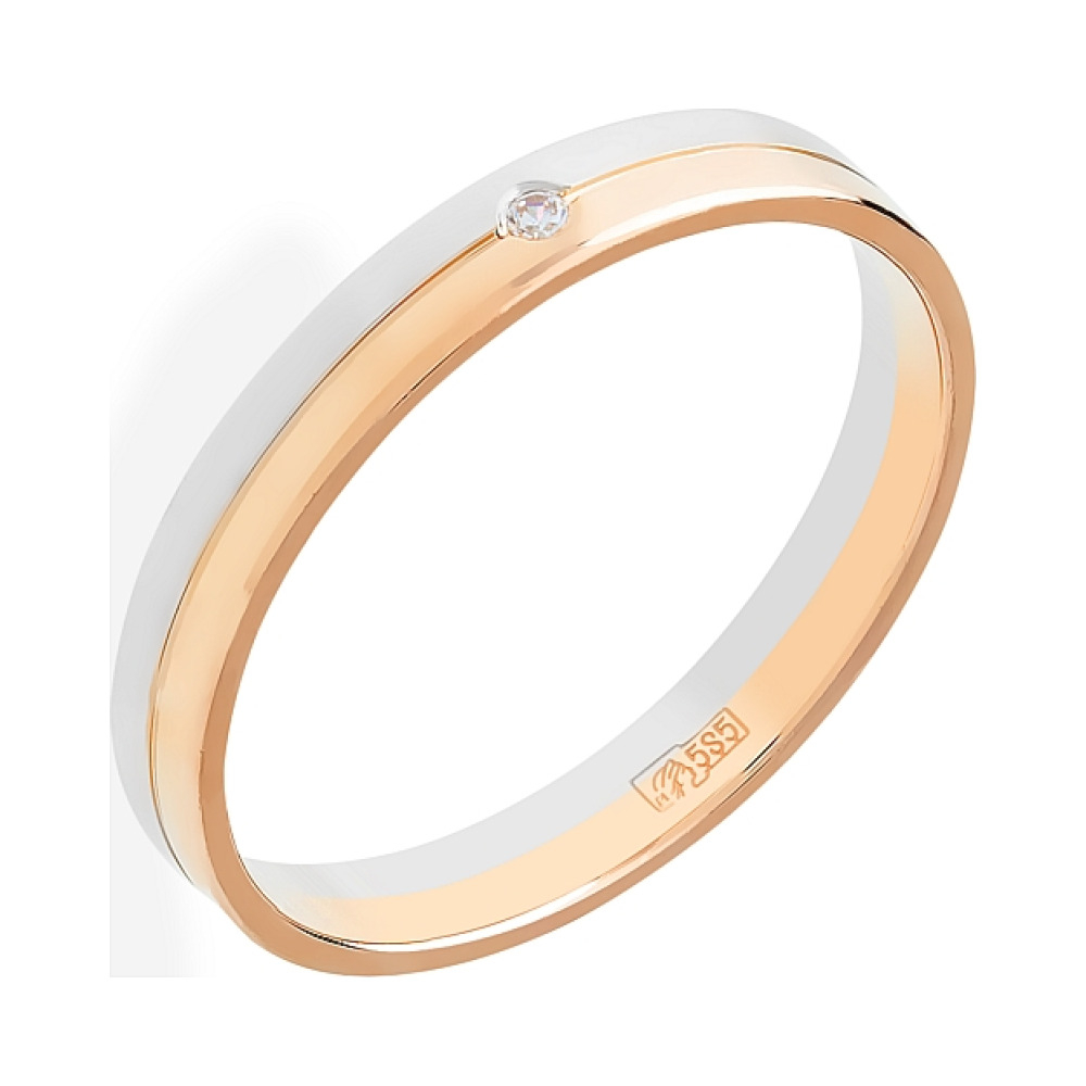 Золотое кольцо обручальное с фианитом 3мм № 105795