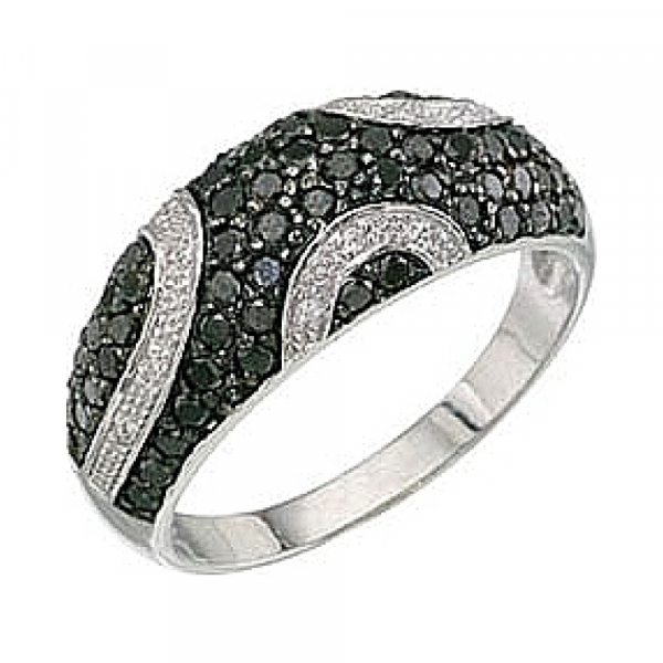 Золотое кольцо с чёрным и белым бриллиантами № 3367