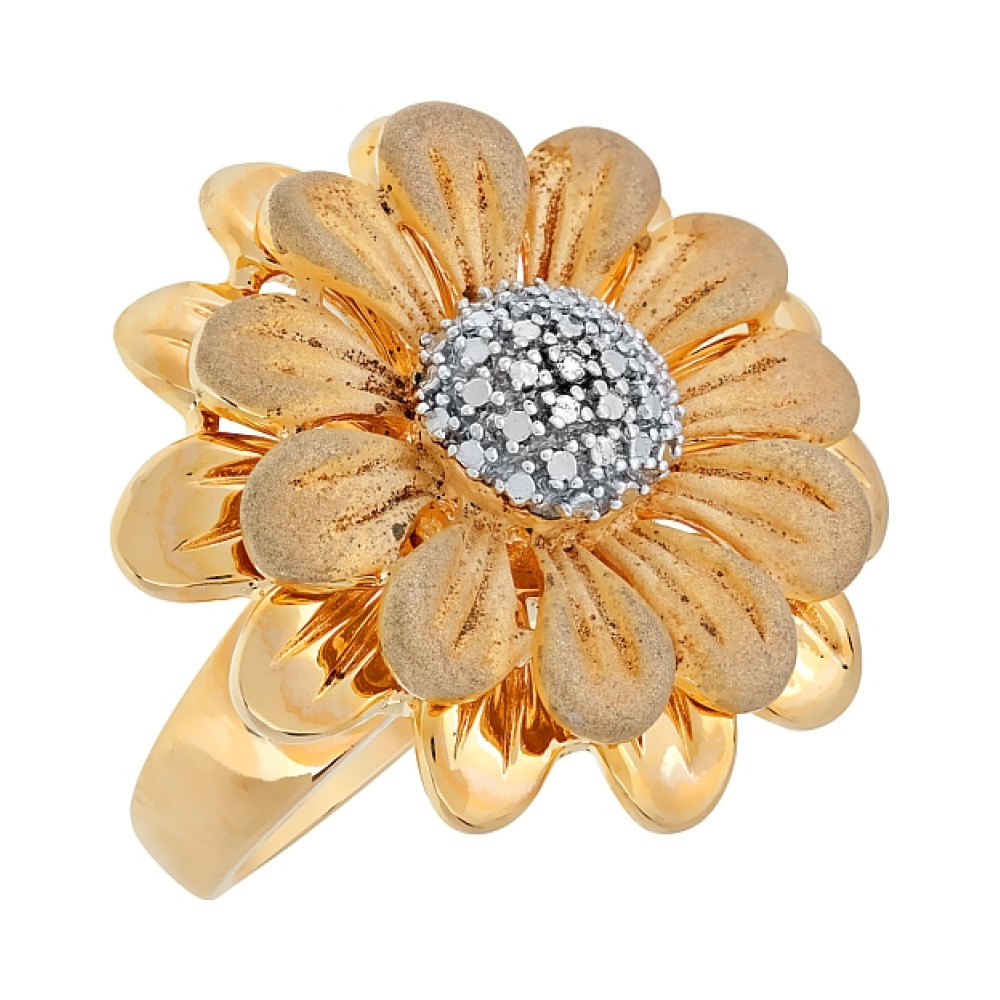 Серебряное кольцо с фианитом и золотым покрытием № 75042