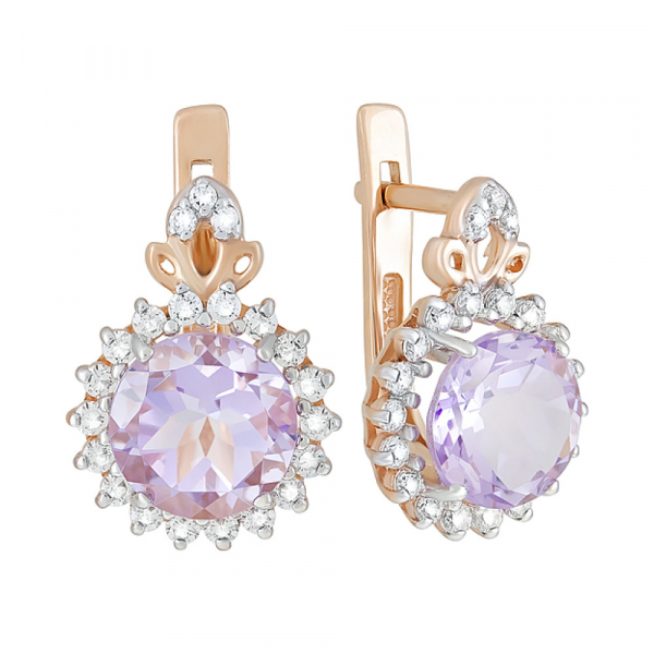 Золотые серьги с аметистом и фианитом № 124504