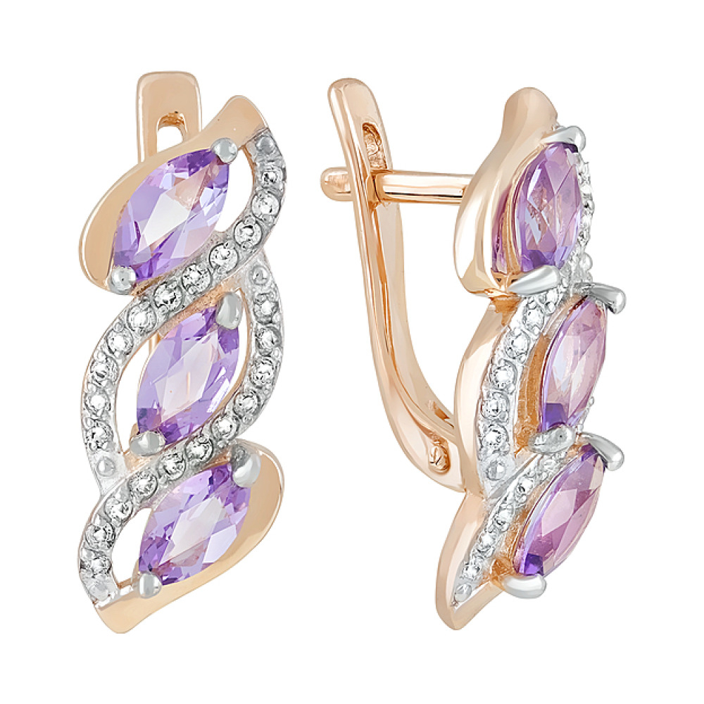 Золотые серьги с аметистом и фианитом № 117976