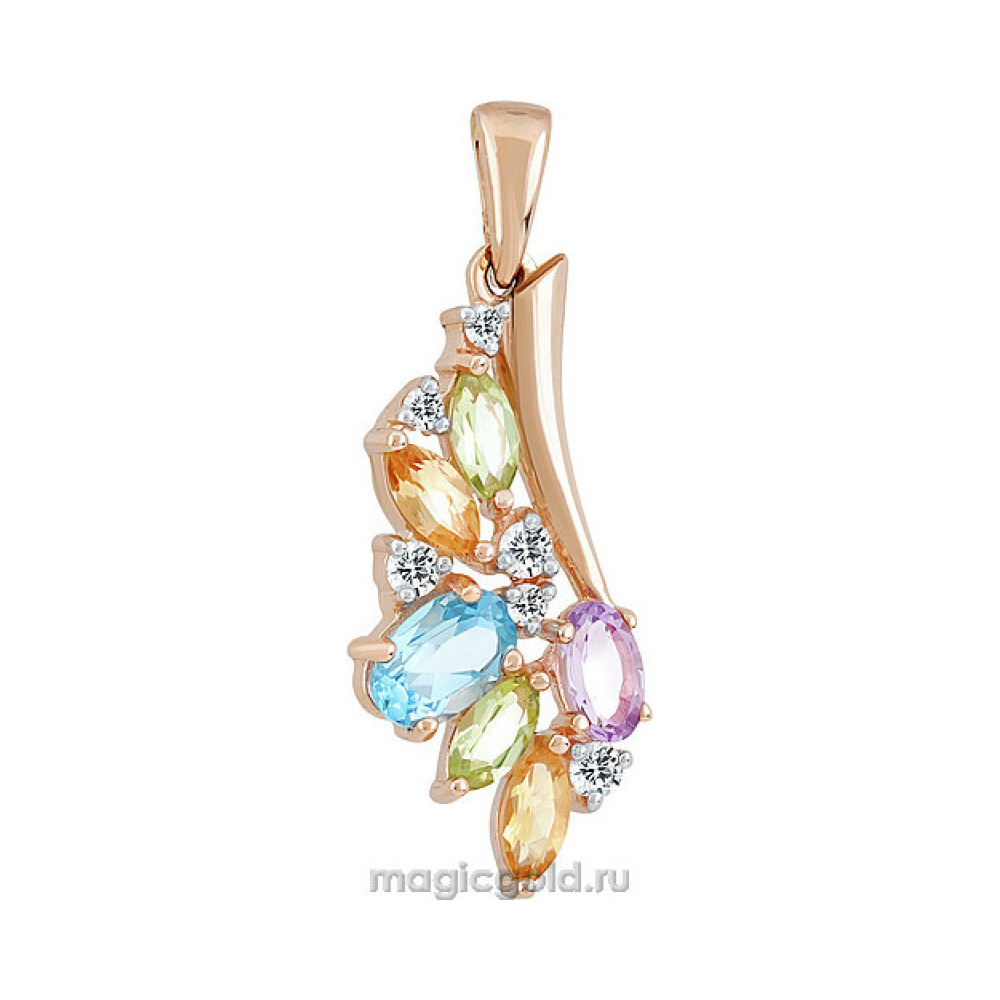 Золотая подвеска с полудрагоценными вставками и фианитом № 141292
