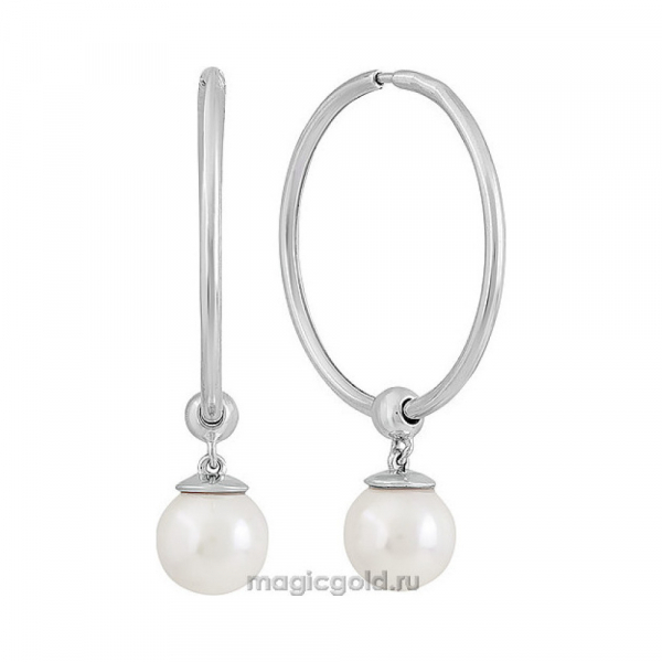 Серебряные серьги с имитац. жемчуга № 141075
