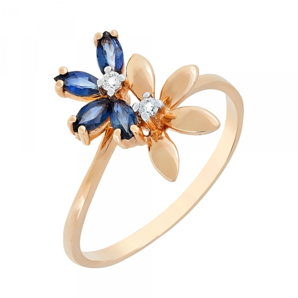 Золотое кольцо с бриллиантом и сапфиром № 82265