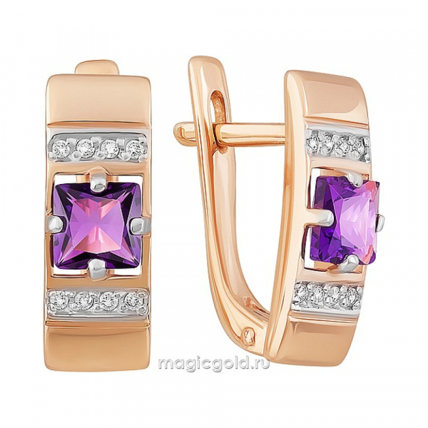 Золотые серьги с аметистом и фианитом № 163577