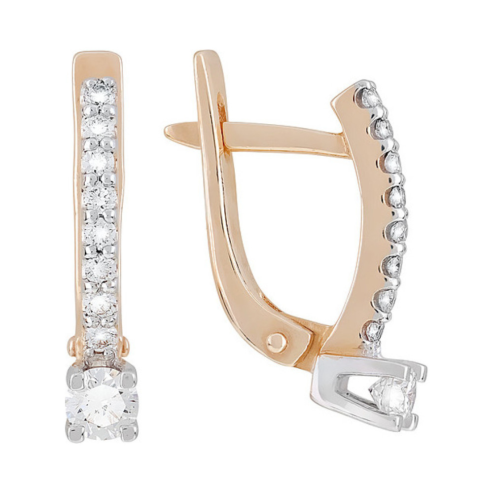 Золотые серьги с бриллиантом № 103584