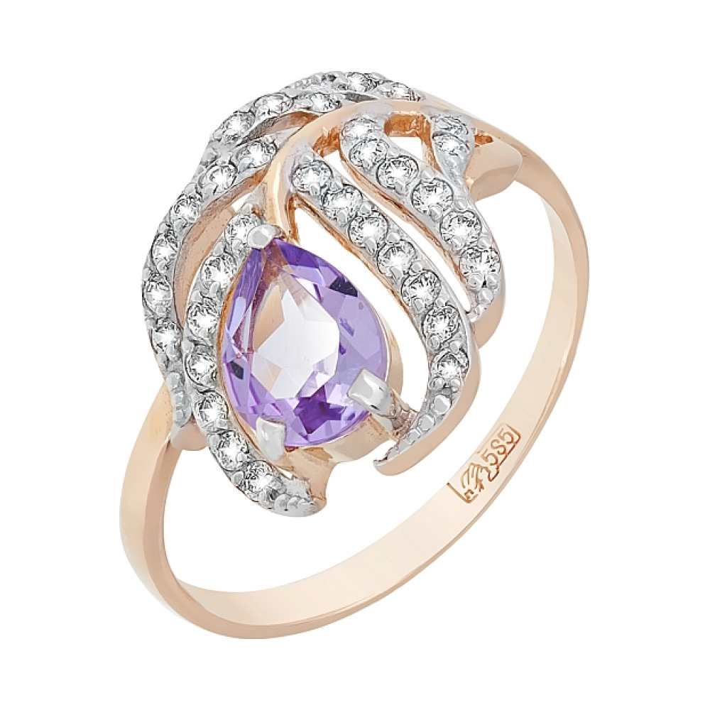 Золотое кольцо с аметистом и фианитом № 117474