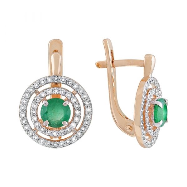 Золотые серьги с бриллиантом и изумрудом № 119182