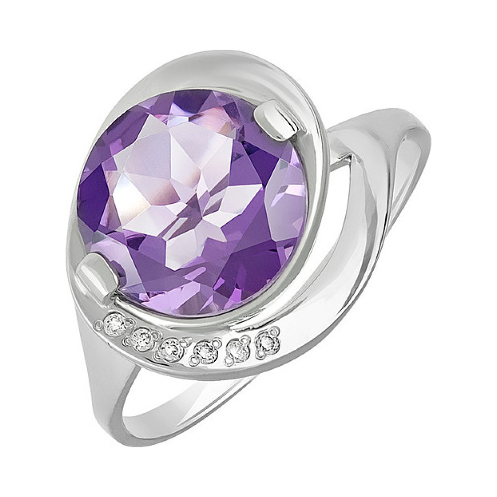 Серебряное кольцо с аметистом и фианитом № 133096