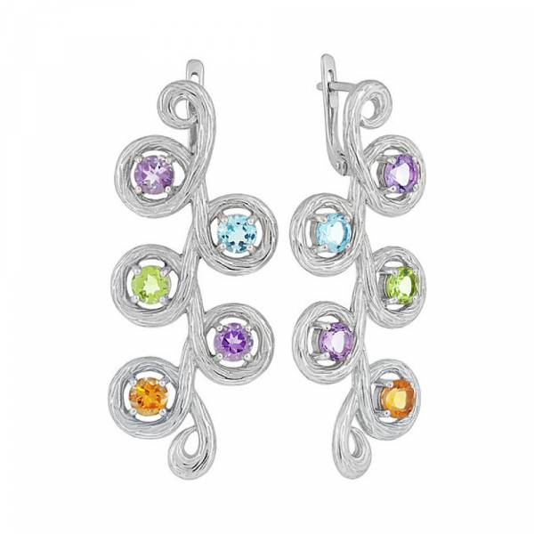 Серебряные серьги с полудрагоценными вставками № 134799