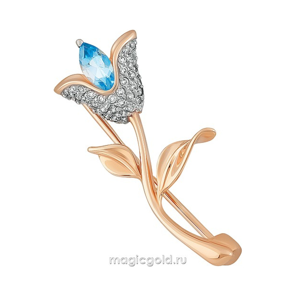Золотая брошь с топазом и фианитом № 164163