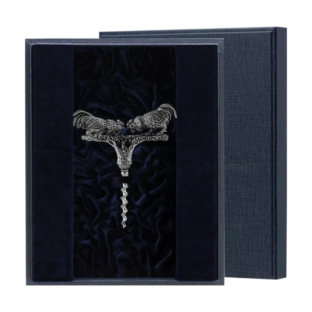 Штопор Петух в футляре из серебра 925 пробы