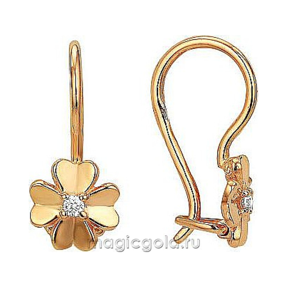 Золотые серьги с фианитом № 173851
