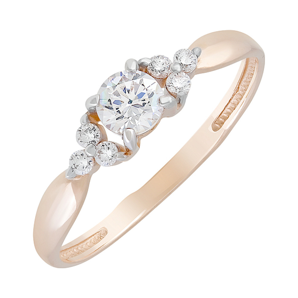 Золотое кольцо с кристаллом swarovski и фианитами № 129067