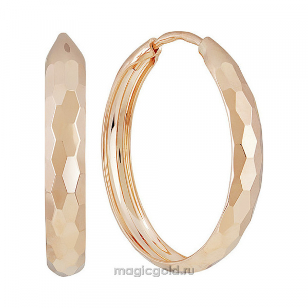 Золотые серьги конго с алмазной гранью № 140221