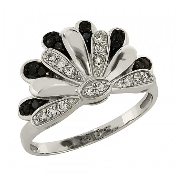 Золотое кольцо с чёрным и белым бриллиантами № 83635