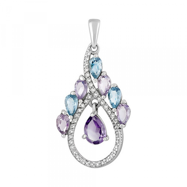 Серебряная подвеска с полудрагоценными вставками и фианитом № 126955