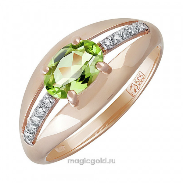Золотое кольцо с хризолитом и фианитом № 139771