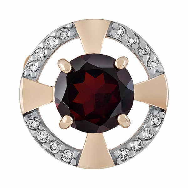 Золотая подвеска с гранатом и фианитом № 134840