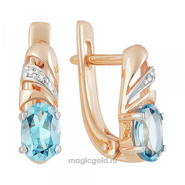 Золотые серьги с топазом и фианитом № 160570