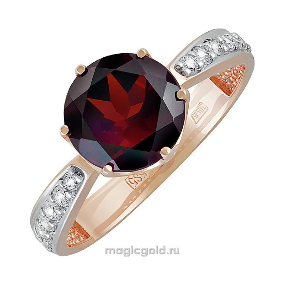 Золотое кольцо с гранатом и фианитом № 138858