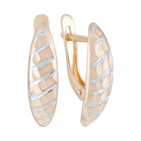 Золотые серьги без камня с алмазкой № 127618