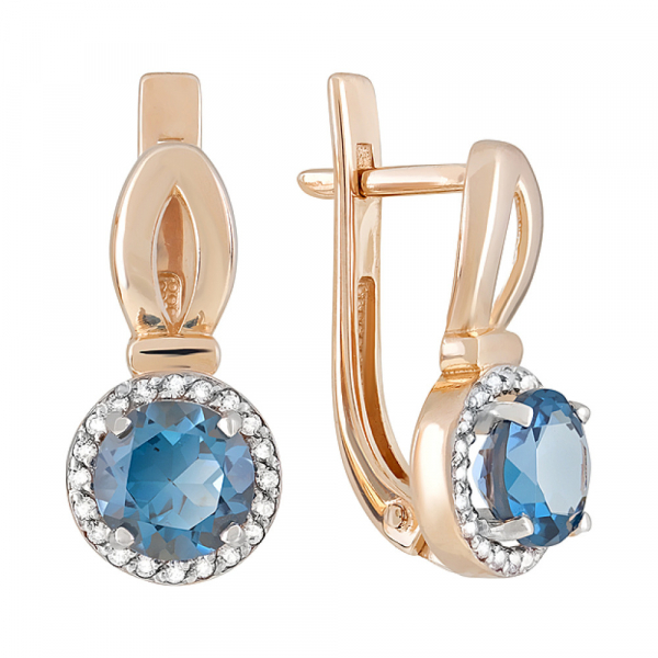 Золотые серьги с топазом и фианитом № 121032