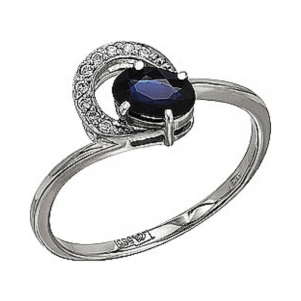 Золотое кольцо с бриллиантом и сапфиром № 83871