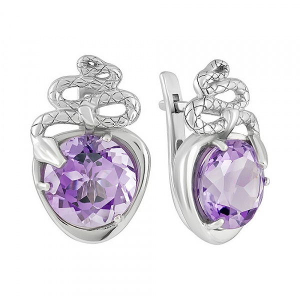 Серебряные серьги с аметистом и фианитом № 128130