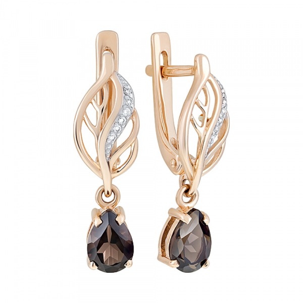 Золотые серьги с раухтопазом и фианитом № 121135