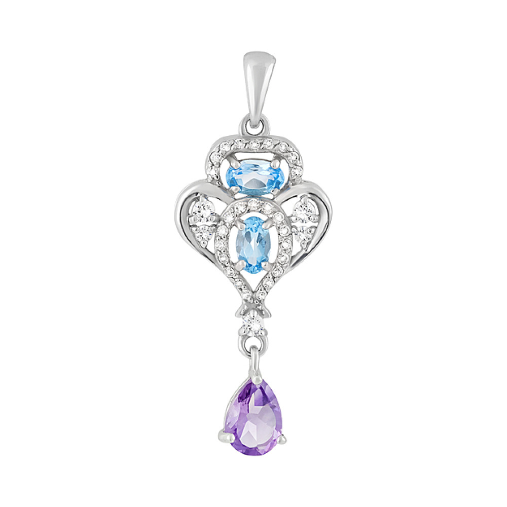 Серебряная подвеска с полудрагоценными вставками и фианитом № 126921