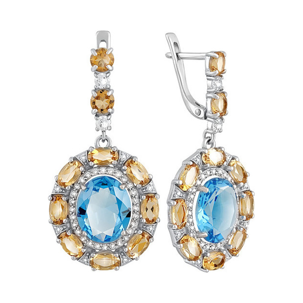 Серебряные серьги с цитрином , алпанитом и фианитом № 133246