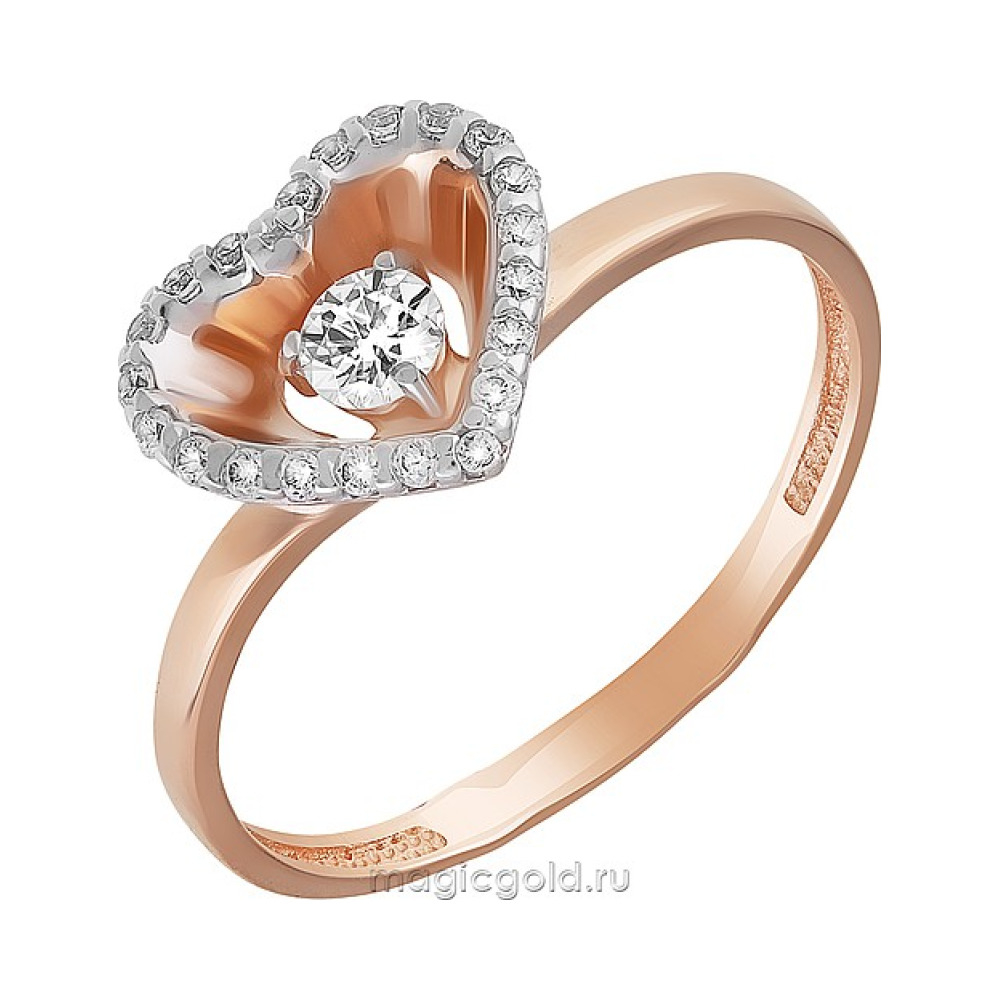 Золотое кольцо с кристаллом swarovski и фианитом № 164570