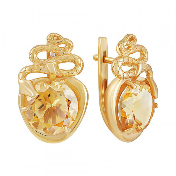 Серебряные серьги с цитрином и золотым покрытием № 133944