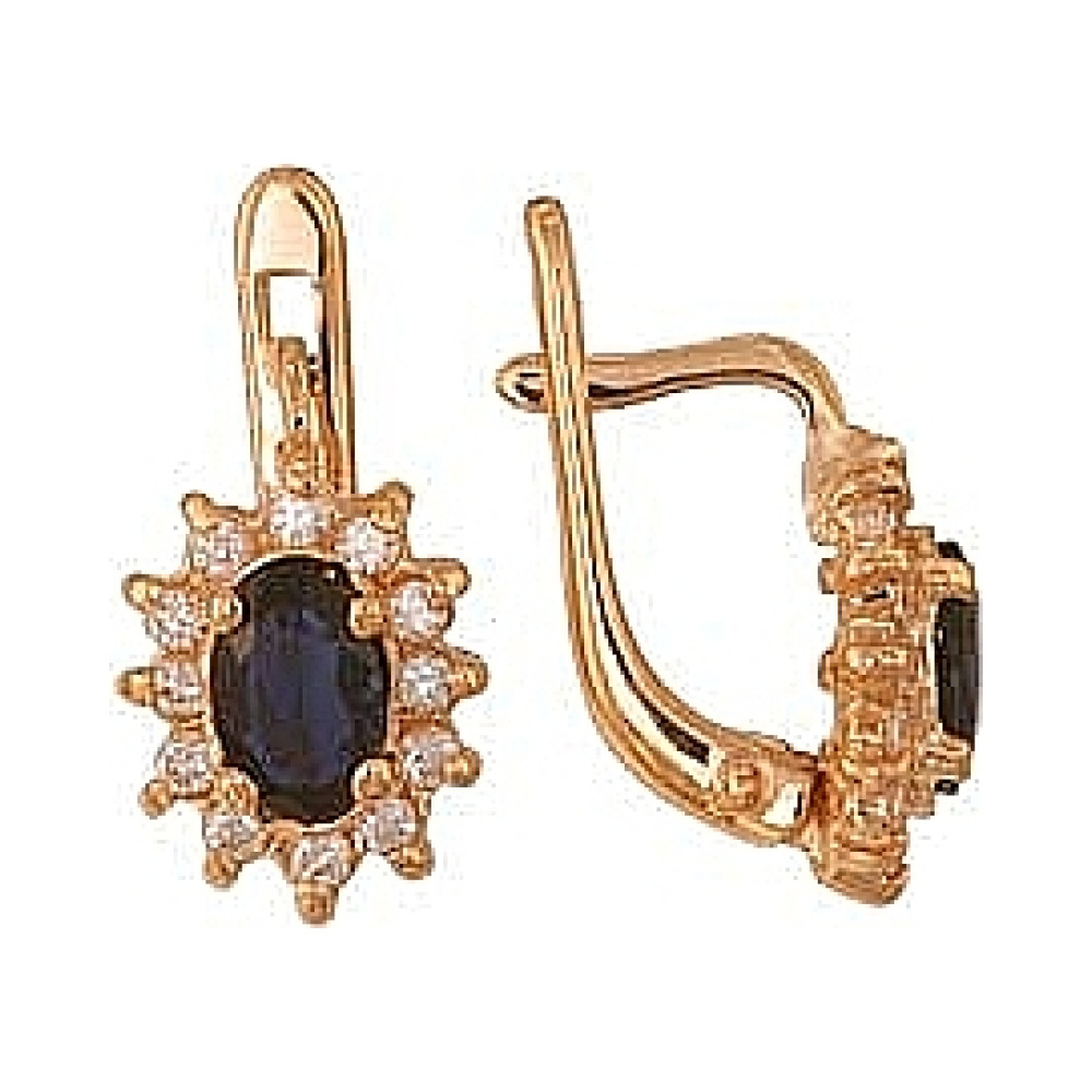 Золотые серьги с бриллиантом и сапфиром № 77451