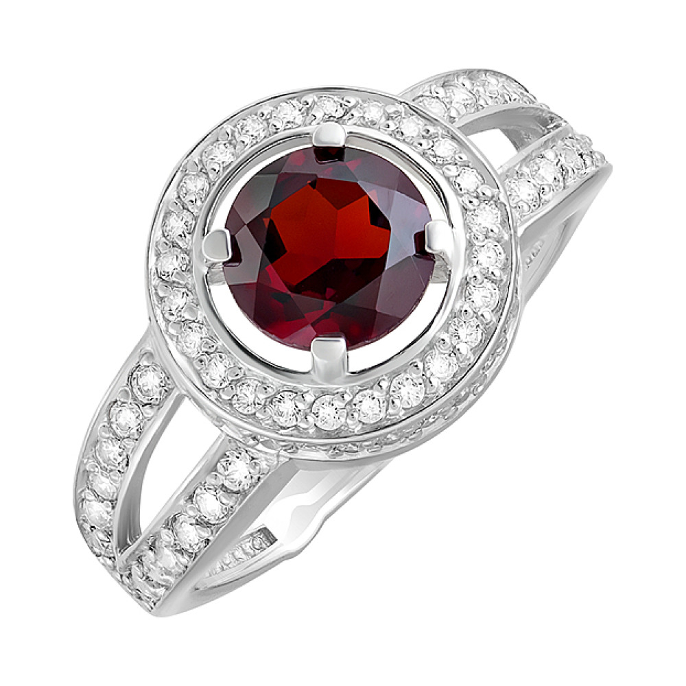 Серебряное кольцо с гранатом и фианитом № 124633