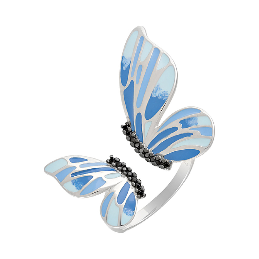 Серебряное кольцо с фианитом и эмалью № 124417