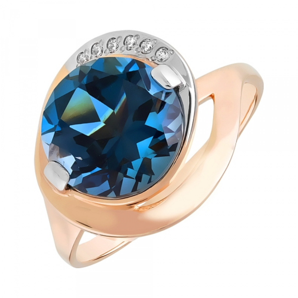 Золотое кольцо с топазом и фианитом № 110934