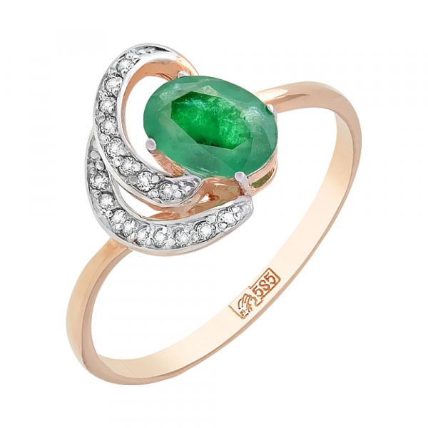 Золотое кольцо с бриллиантом и изумрудом № 105529