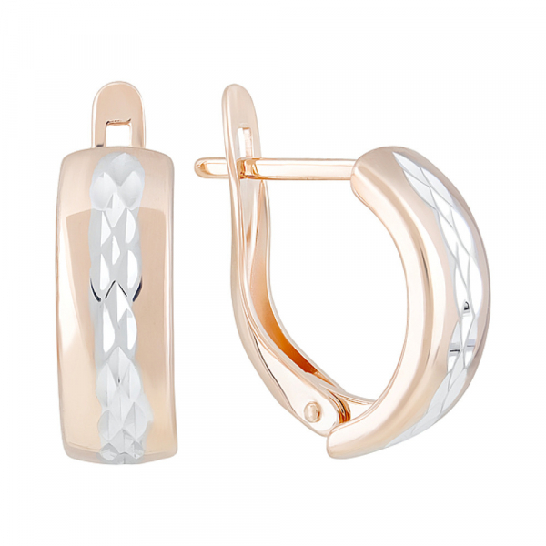 Золотые серьги без камня с алмазкой № 124307