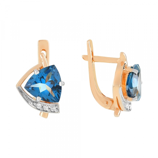 Золотые серьги с топазом и фианитом № 110958